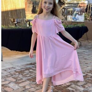 Girls' Pink Cold-Shoulder Chiffon Party Dress